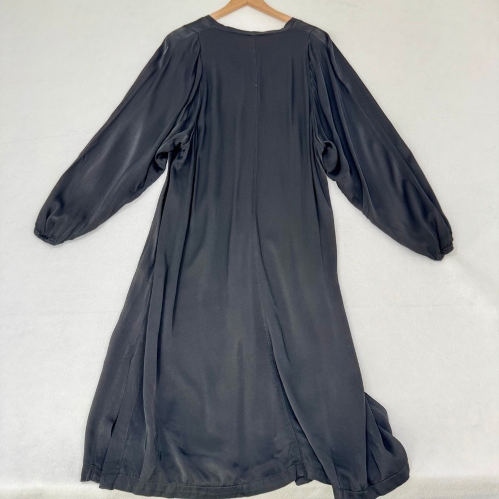 Raquel Allegra Sz 1 Black Viscose Long‎ Sleeve V Neck Midi Dress Made USA Small - Picture 4 of 4